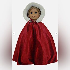 18” doll burgundy Velvet Cape with Fur Hood